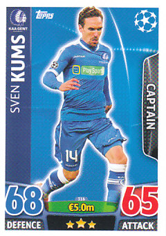 Sven Kums KAA Gent 2015/16 Topps Match Attax CL Captain #316